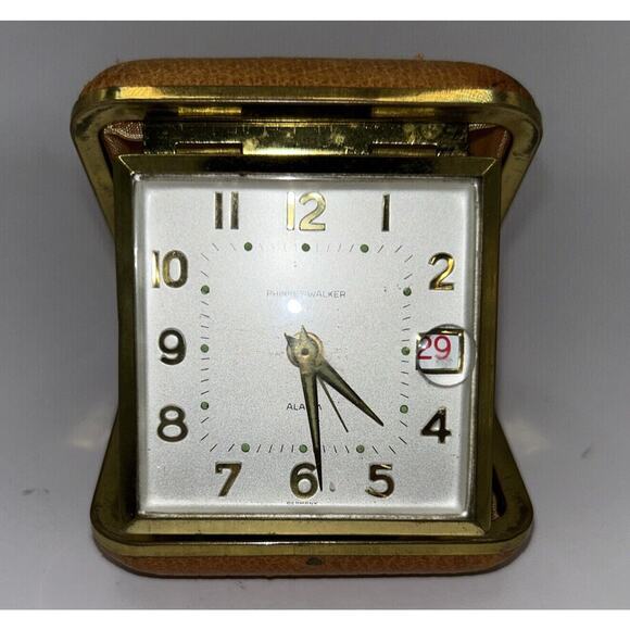 Phinney Walker Mechanical Travel Alarm Clock With Date Vintage Made In Germany - Picture 1 of 12